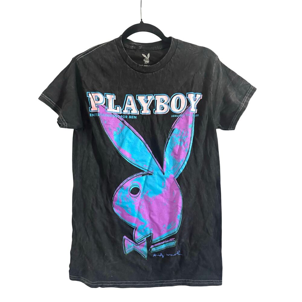 PLAYBOY Tie-Dye Bunny Black Licensed Vintage-Look Tee - Unisex Sz Small - NWOT